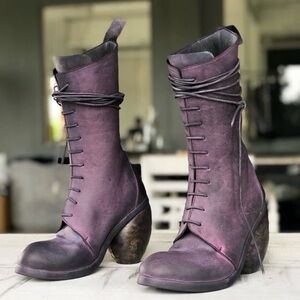 Nutsa Modebadze Purple Leather Short Lace Up Heel Boots Size 6